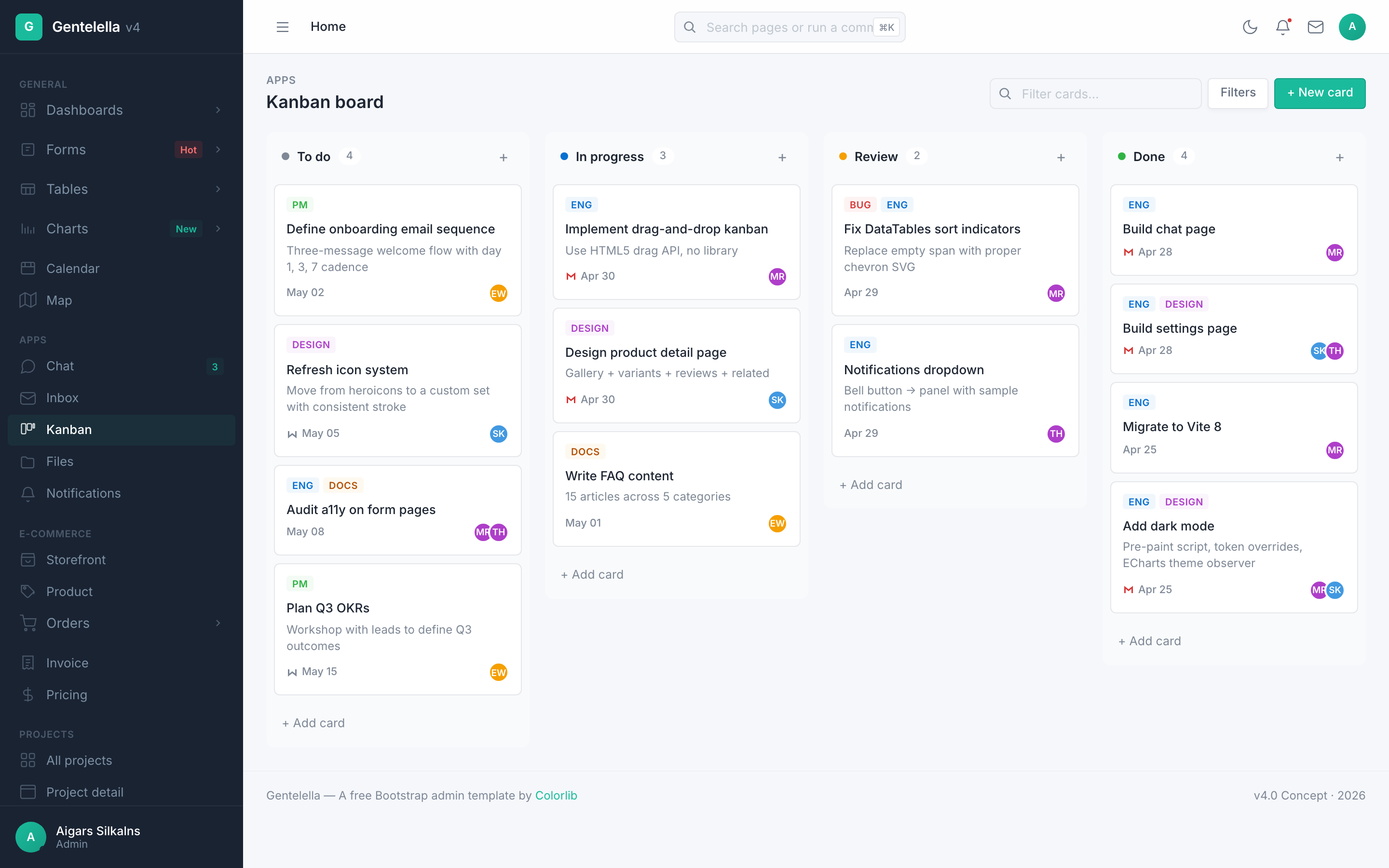 Gentelella Kanban page